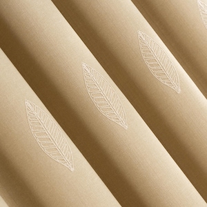 Embroidered Linen Curtains: Extra Wide Leaf Drapes with Light Lining