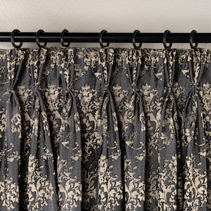 Triple Pinch Pleated Luxury Damask Curtains, Custom Size Classic Jacquard Drapes for Livingroom & Bedroom, 4 Colors