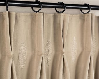 Cortinas 100 % lino opaco con bordados y doble pliegue para dormitorio y sala de estar, hechas a medida.