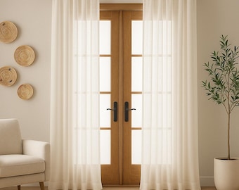 Linen Sheer Curtains for Bedroom & Living Room, Custom Size Sheer Panels, 9 Colors, Grommet, Rod Pocket, Hook/Ring, Track Options