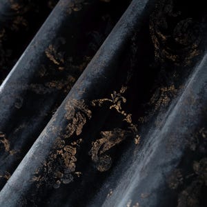 Luxury Velvet 100% Blackout Curtain with Gold Gilded Pattern, Elegant Drapes for Living Room & Bedroom, Extra Long Velvet Drapes