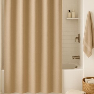 Bring warmth and elegance to your bathroom with this beautiful beige shower curtain featuring a smooth faux linen texture. Perfect for those who love a minimalist, boho, or natural décor style.