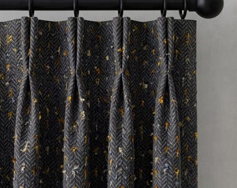 Pinch Pleat Herringbone Linen Curtains, Custom Heavyweight Linen Drapery, Blackout or Cotton Lined Window Panels