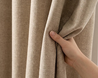 Herringbone Linen Curtains for Living Room, Custom Size Luxury Drapes, Multiple Colors & Heading Styles