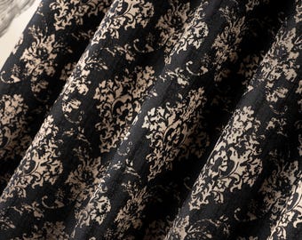 Luxury Damask Jacquard Curtains, Gold Black Brocade Drapes, Custom Size Curtain Panels for Bedroom & Living Room