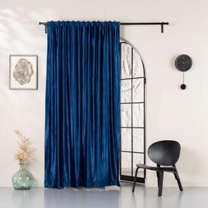 Blue Velvet Curtain Panel with 100% Blackout Lining, Extra Wide Luxury Custom Drapes for Living Room & Bedroom, 37 Colors
