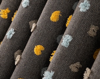 エクストラワイド遮光ヘリンボーンカーテン、リビングルームと寝室用のカスタムポンポンリネンドレープ、複数の色と吊り下げスタイル