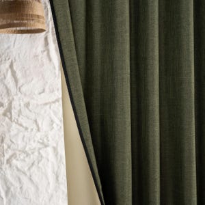 Olive Green 100% Blackout Thermal Linen Curtain Panel, 19 Color Options, Custom Linen Drapery for Bedroom and Livingroom