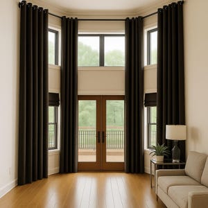 Cortinas extra largas de lino 100 % opacas, 19 colores, cortinas personalizadas para techos altos, panel de cortina para ventana de 2 pisos