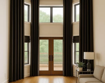 Extra Long 100% Blackout Linen Curtains, Custom Floor to Ceiling Drapes for High Ceilings