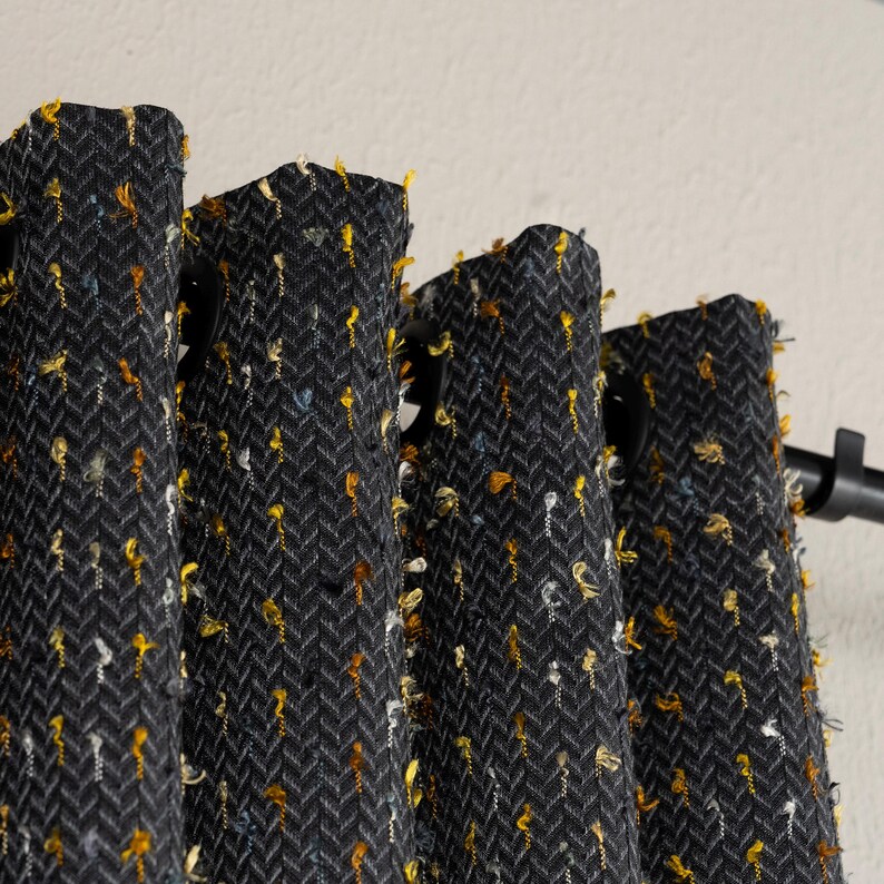 100 Blackout Herringbone Linen Curtains, Extra Wide Custom Panels for