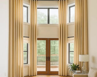 Extra Long Linen Curtain Panels, Custom Length for 10-24 Ft Ceilings, Floor to Ceiling Drapes, Tall Window Linen Panels, 50 Colors