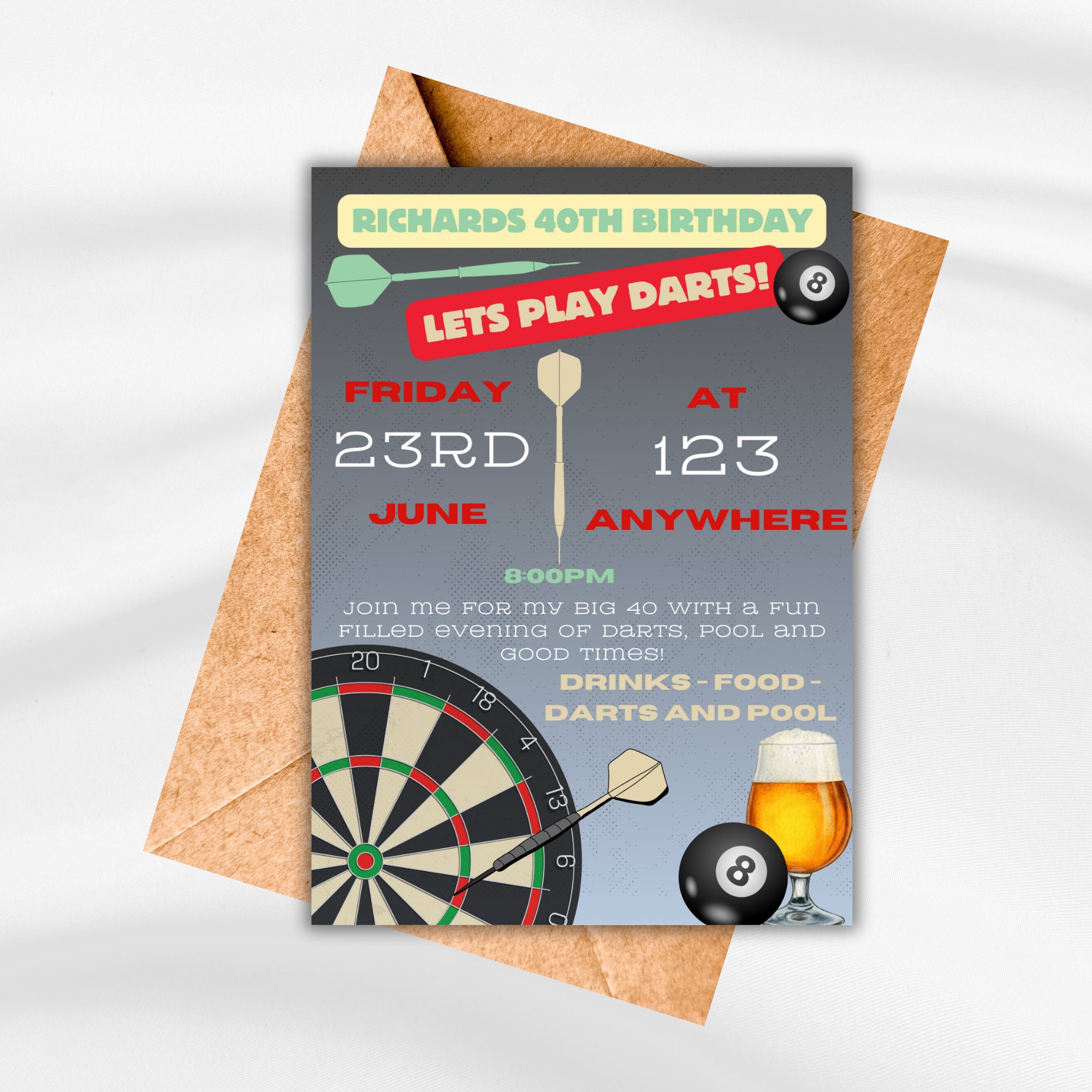 Editable Darts Birthday Invitation Darts Invitation Digital Editable ...
