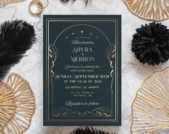 Downloadable Printable Alternative Starry Elven Fantasy Wedding Invitation Customizable