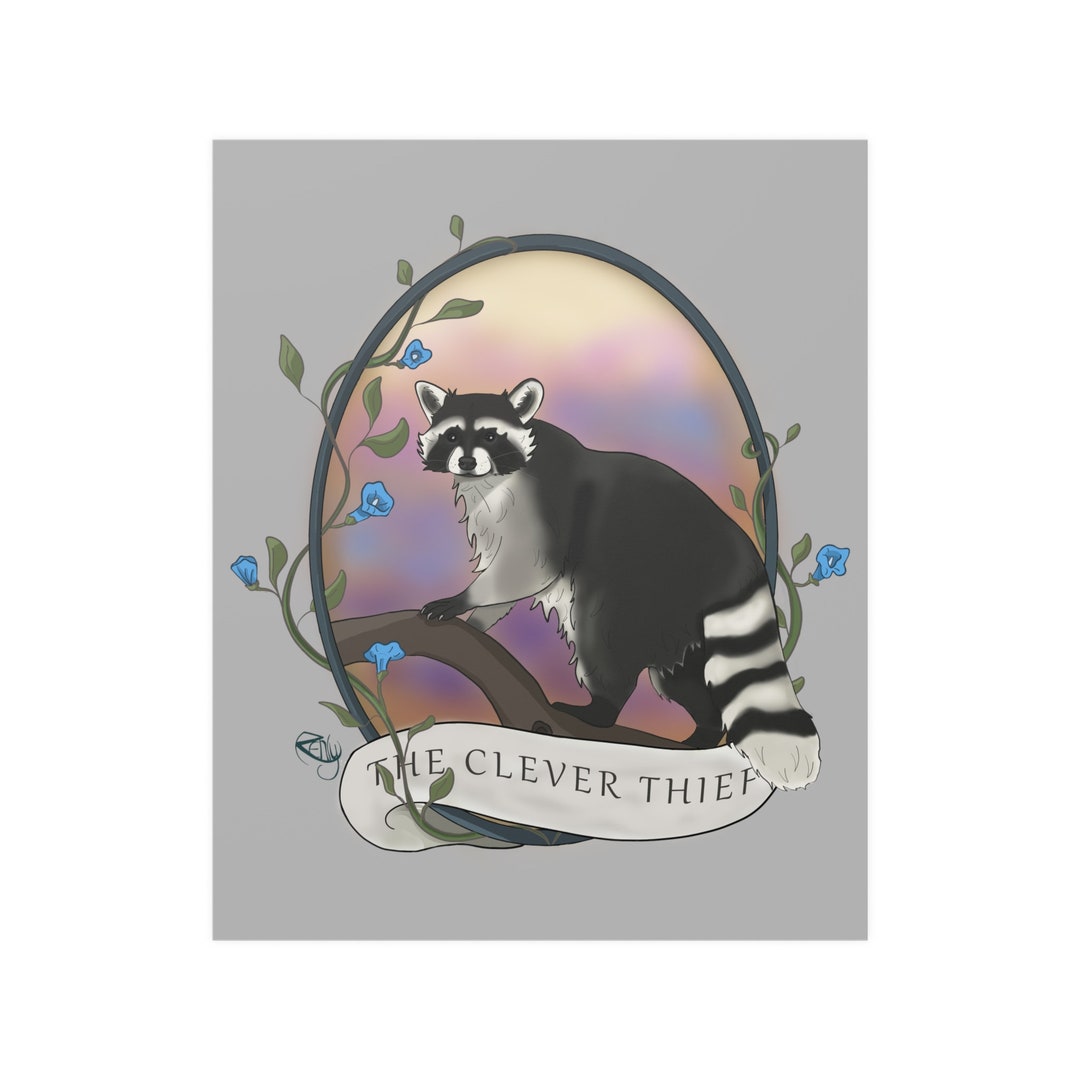 The Clever Thief Raccoon Original Art Satin Poster Etsy