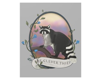 The Clever Thief Raccoon Original Art Satin Poster