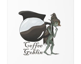 Coffee Goblin Art Print, Whimsical Home Decor, Unique Gift for Coffee Lovers, Fun Wall Art for Living Room, Fantasy Artwork