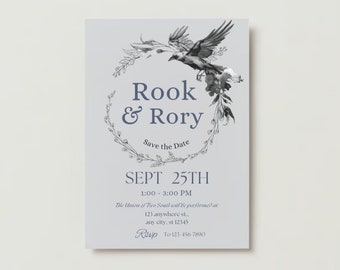 Downloadable Printable Alternative Gothic Dark Raven Wedding Invitation Customizable