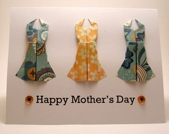 Clearance Origami Dress Mothers Day Card Pink Teal Etsy