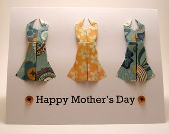 Origami Dress Mother's Day Card (yellow blue)