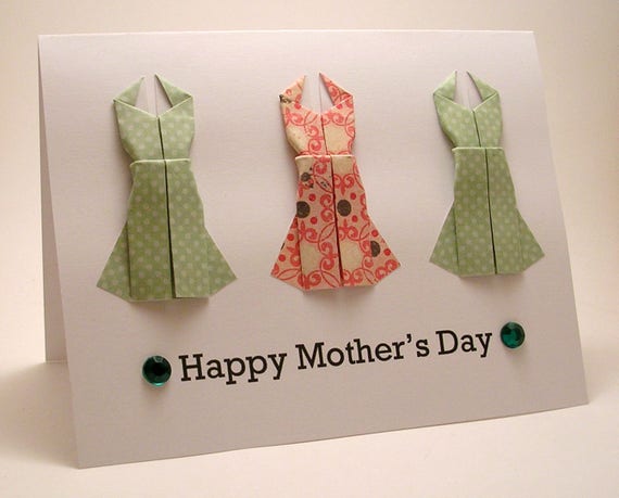 Clearance Origami Dress Mothers Day Card Light Green Pink
