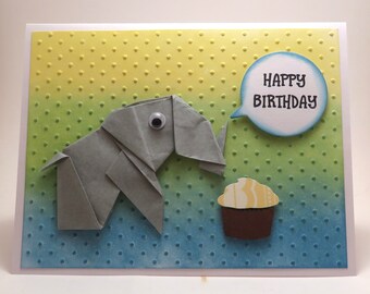 Origami Elephant Birthday Card