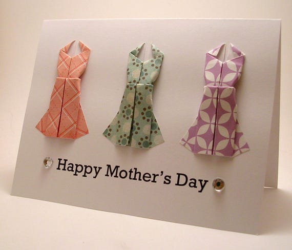 Clearance Origami Dress Mothers Day Card Pink Teal Purple