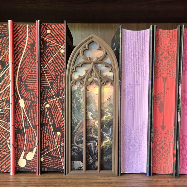 Window View Booknook - Scenic Booknooks - Bookshelf Decoration - Fantasy, Dragons, Bloodmoon, Bookish Scenes - Bookish Items