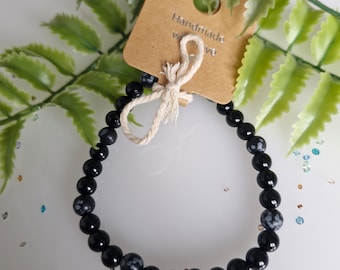 Onyx & Snowflake Obsidian Bracelet