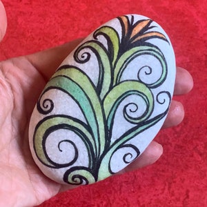 GROW - stylized flower - painted art stone - Aegean Sea stone - artist rock - hand size - painted marble -