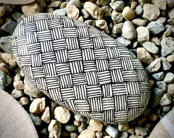 BASKETWEAVE - hand painted, hand drawn, pen and ink sea stone