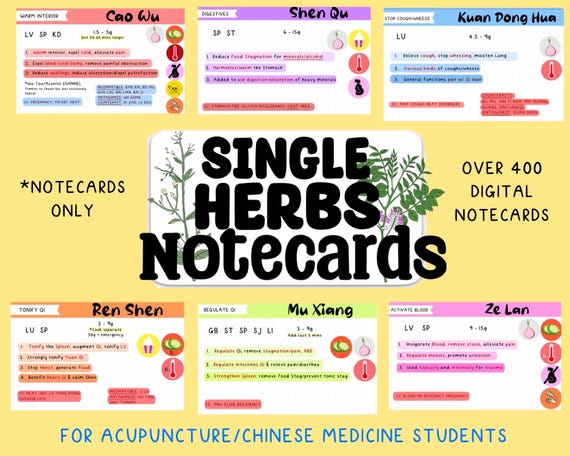 Acupuncture Traditional Chinese Medicine Herb Digital Notecards, 400+ Digital Notecards (without notes) CARDS ONLY, Herbal medicine