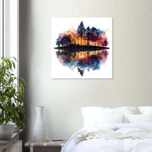 Cartel del bosque sereno junto al lago - Póster de papel mate premium