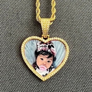 Heart Picture Pendant M05, Gold Custom Heart Photo Charm Pendant, Heart Clasp Memory Picture Pendant, Personalized Hip-Hop Jewelry