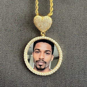 Heart & Circle Picture Pendant J28 in Gold, Custom Pendant Photo Necklace, Personalized Handmade Jewelry Picture Frame, Beautifully Crafted
