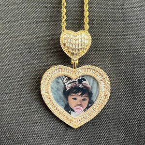Double Heart Picture Pendant J20, Beautifully Gold Picture Pendant, Custom Heart Photo Pendant,  Personalized Hiphop Jewelry