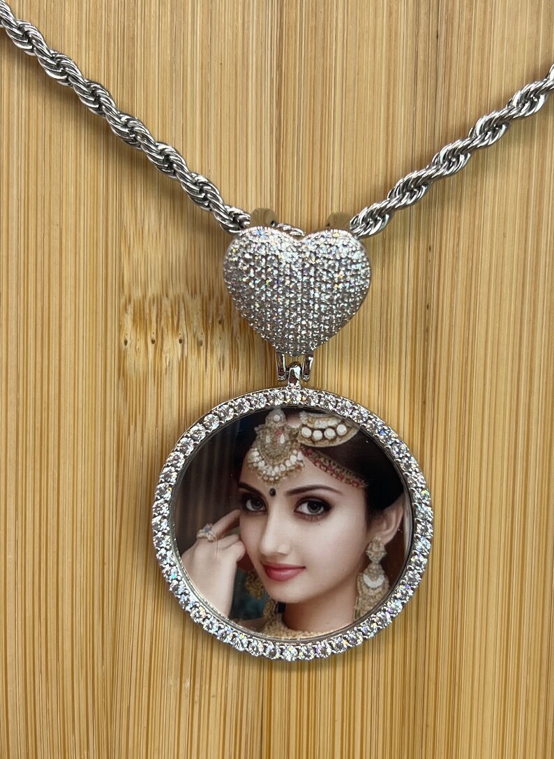 Heart & Circle Picture Pendant J28 Silver, Custom Pendant Photo