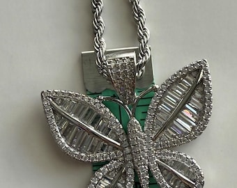 Iced Out Butterfly Pendant Necklace: CZ Statement Jewelry, Cuban Chain