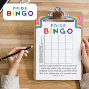 Jeu imprimable de bingo-test de la fierté | Activité LGBTQ+ | 50 mots | Créez votre propre carte | Jeu de société inclusif | Célébration arc-en-ciel | Téléchargement instantané