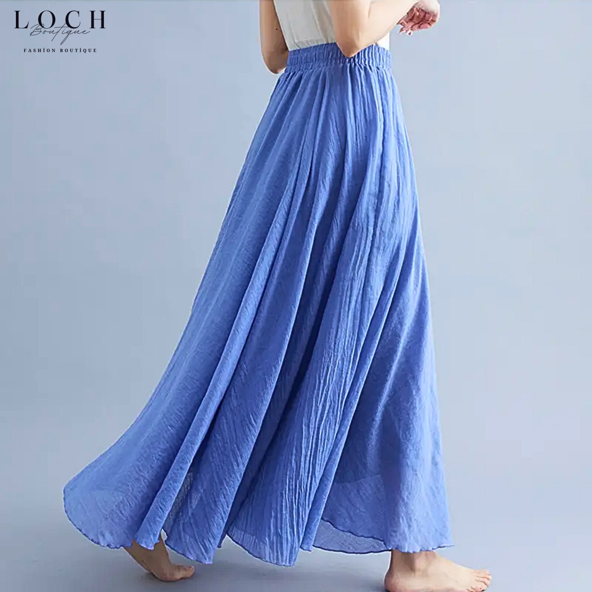 Women Summer Artsy Pure Color 100%Linen Skirt