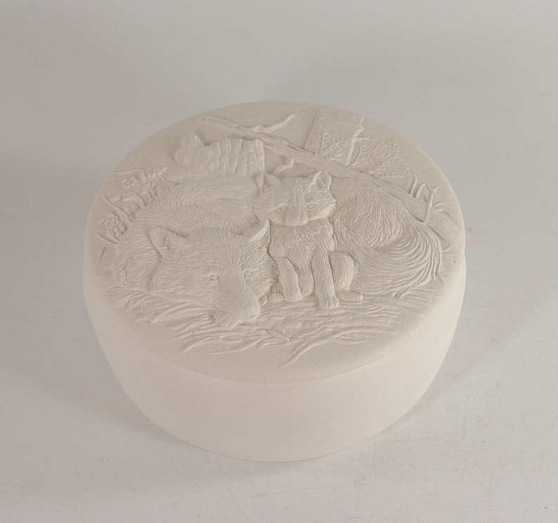 Round Foxes Box Ready to Paint Ceramic Bisque made to order image 1