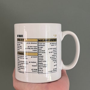 Git commands mug | git shortcut cheat sheet | ceramic programming mug | software engineering gift | git command line shortcuts cup | geek