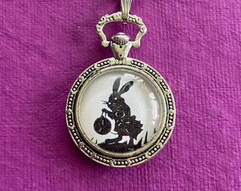 Alice in Wonderland WHITE RABBIT Necklace, pendant on chain