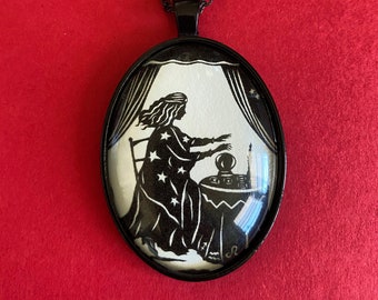 Silhouette Necklace, Pendant on Chain - FORTUNE TELLER - Art Jewelry