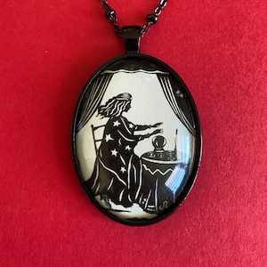 Silhouette Necklace, Pendant on Chain FORTUNE TELLER Art Jewelry image 1