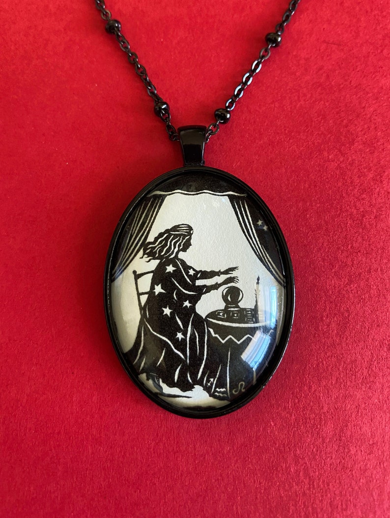 Silhouette Necklace, Pendant on Chain FORTUNE TELLER Art Jewelry image 1