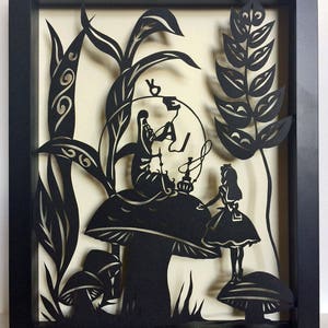 ALICE&#39;S ADVENTURES in WONDERLAND - Advice from a Caterpillar, Hand-Cut Papercut in Shadow Box, Framed