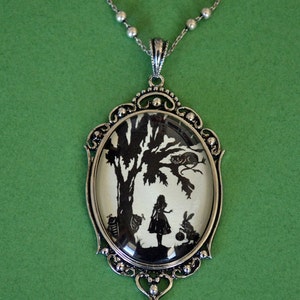 ALICE IN WONDERLAND Necklace pendant on chain Silhouette Jewelry image 3