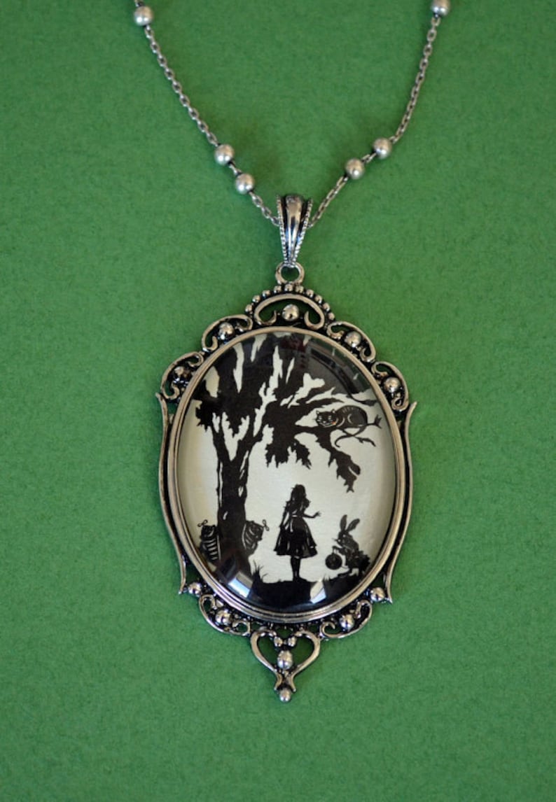 ALICE IN WONDERLAND Necklace pendant on chain Silhouette Jewelry image 3