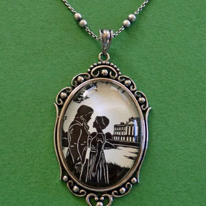 PRIDE AND PREJUDICE Necklace, pendant on chain Elizabeth and Darcy Silhouette Jewelry image 1